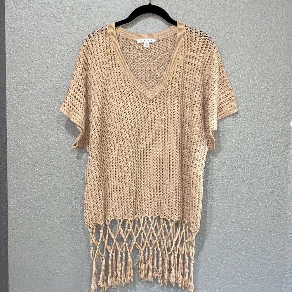 CAbi Fling Sweater crochet fringe poncho size Med - Picture 6 of 9
